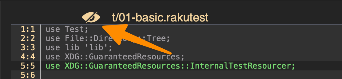 A screenshot of the eye icon next to the filename with an arrow pointing to it.